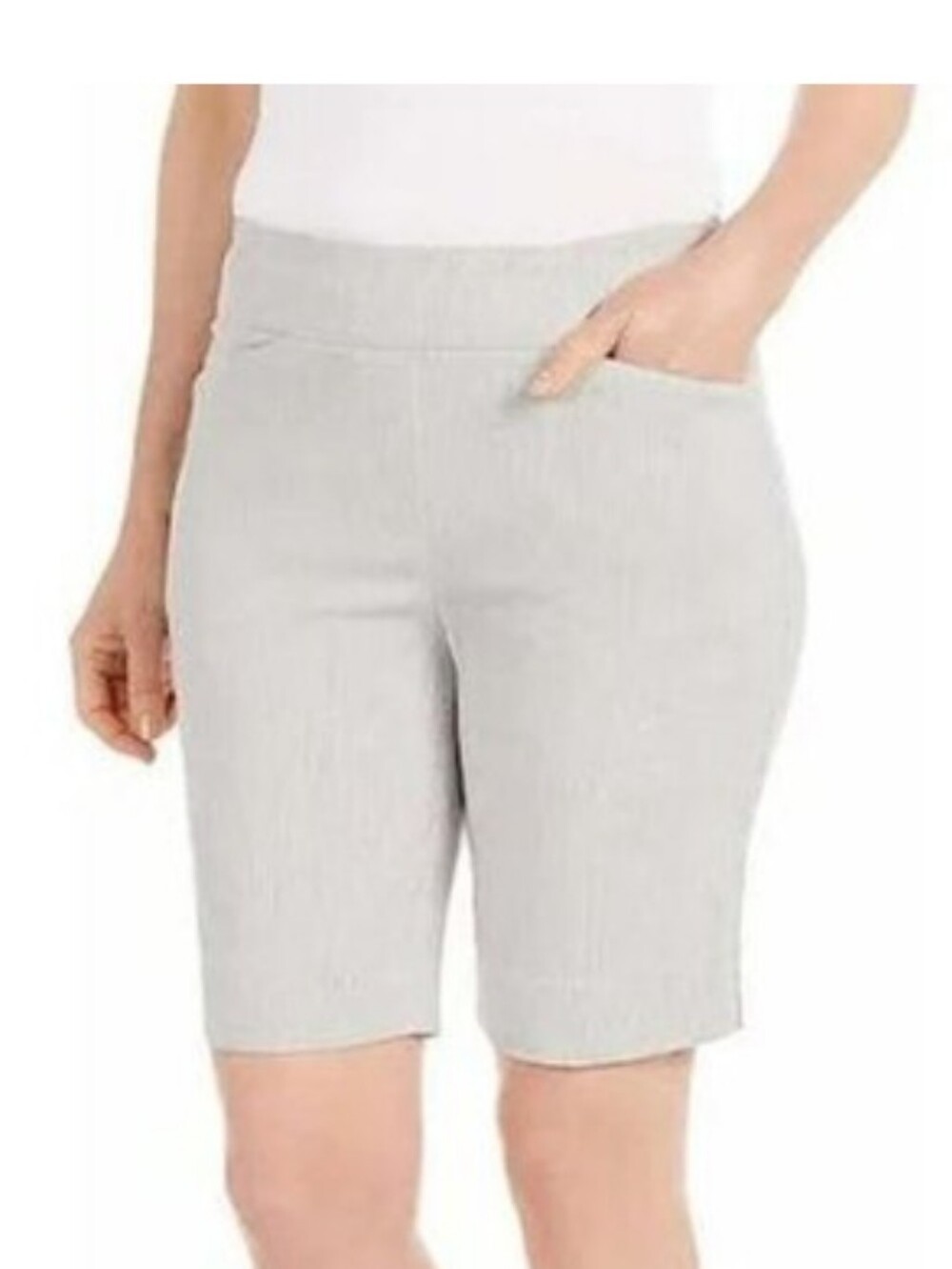 Hilary Radley Beige Linen-Blend Bermuda Shorts